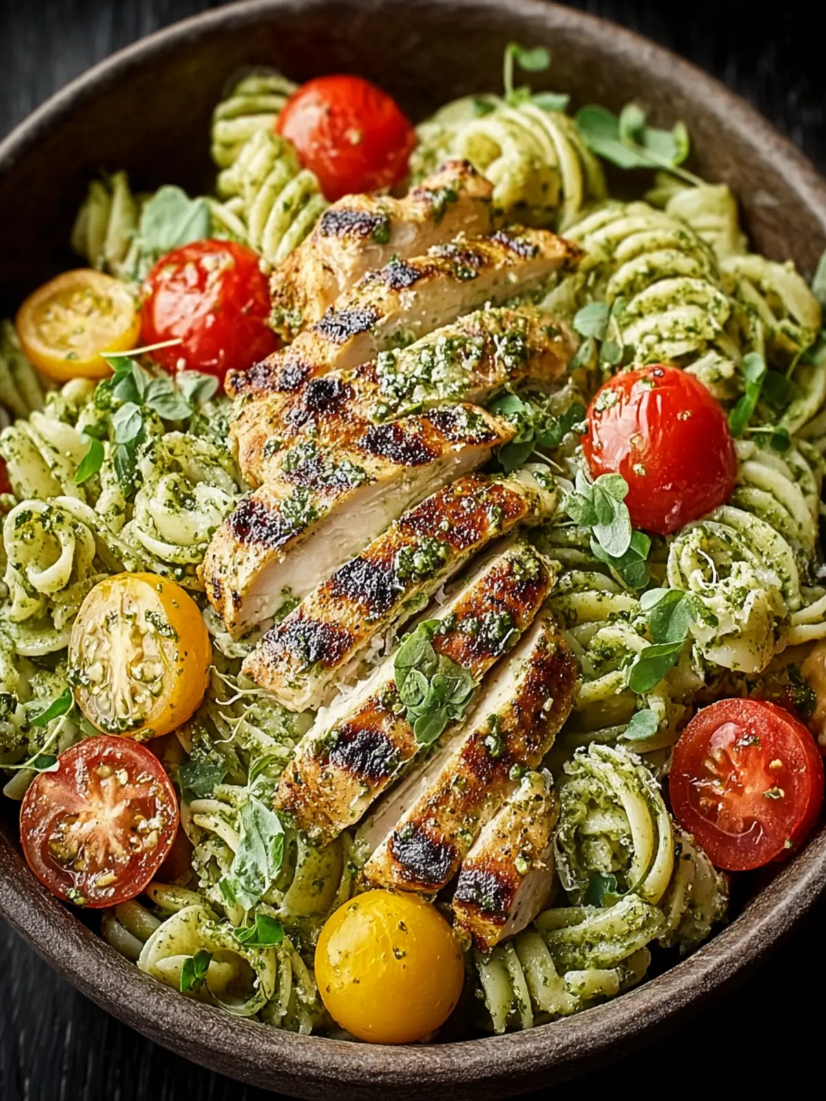 Flavorful Pesto Pasta with Grilled Chicken & Cherry Tomatoes First Image