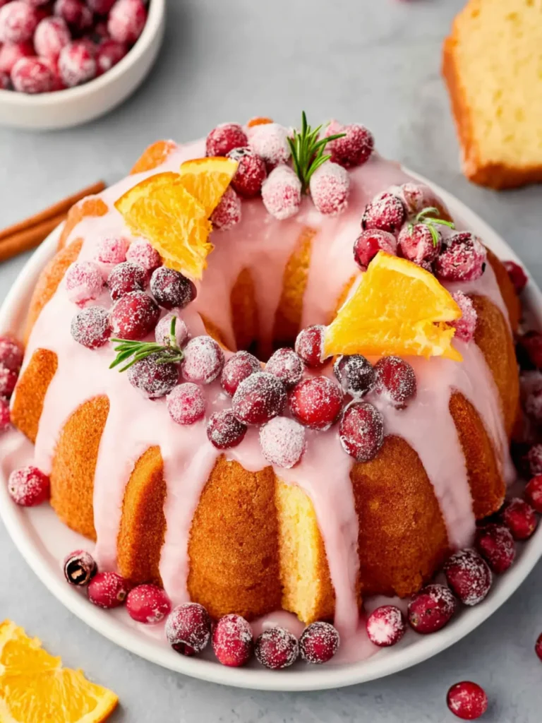 Cranberry Orange Bundt Cake with Pink Glaze First Image