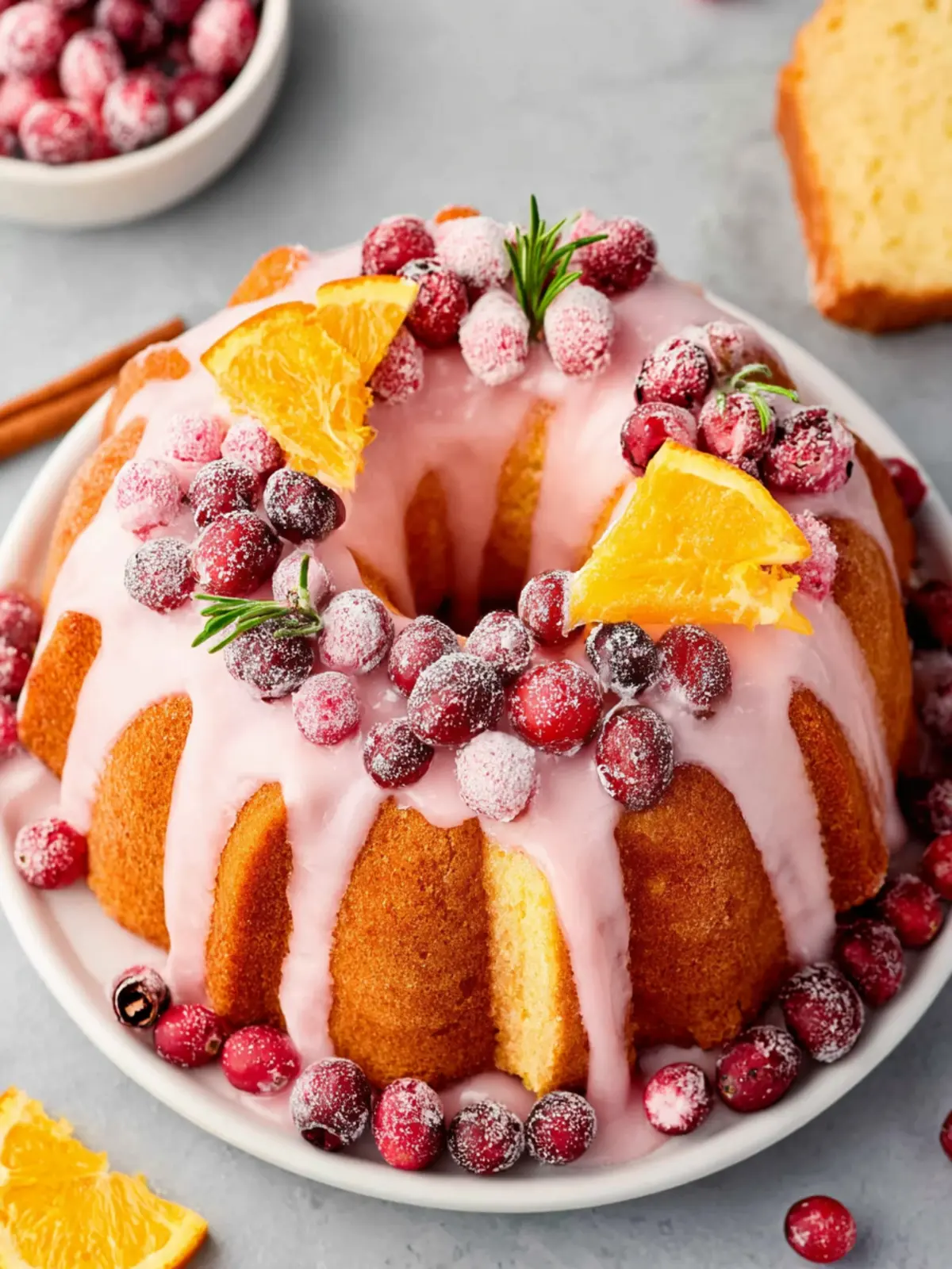 Cranberry Orange Bundt Cake with Pink Glaze First Image
