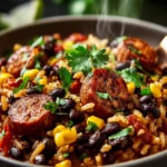 Quick and Hearty Black Beans, Sausage and Rice Skillet First Image