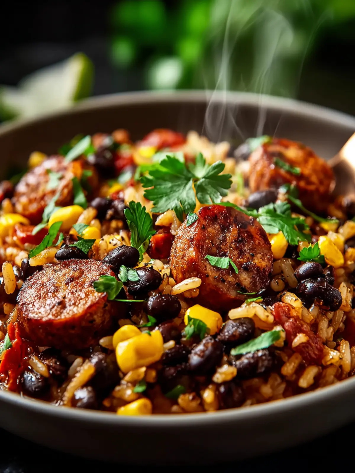Quick and Hearty Black Beans, Sausage and Rice Skillet First Image