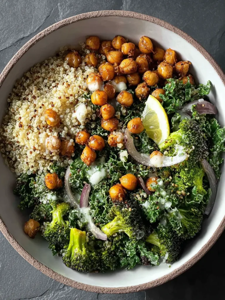 Easy Kale Chickpea Quinoa Salad with Broccoli & Lemon First Image