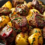 garlic steak bites and potatoes First Image