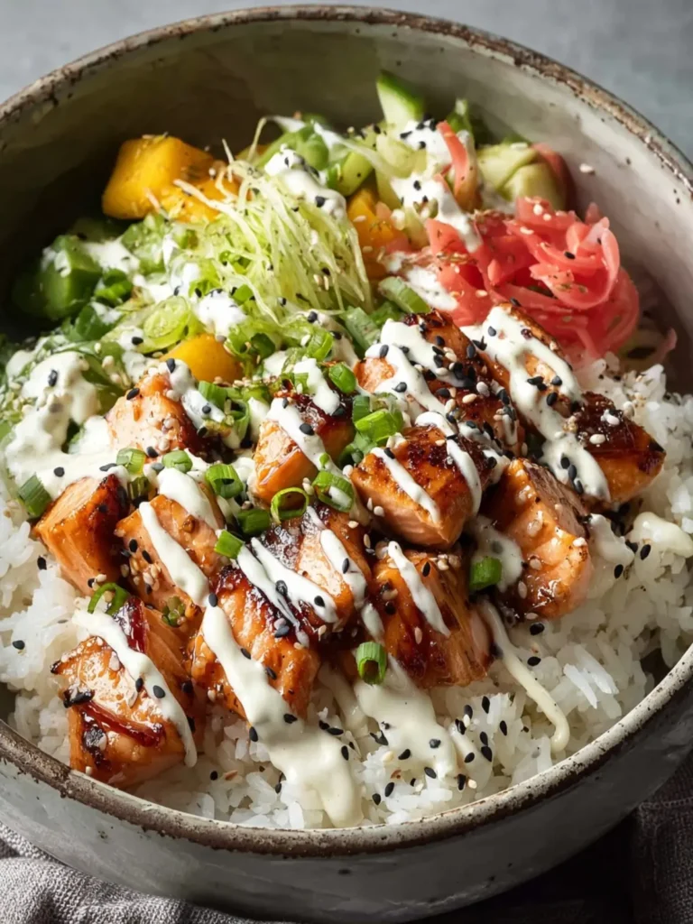 Sesame Soy Salmon Rice Bowls with Spicy Yogurt Sauce First Image